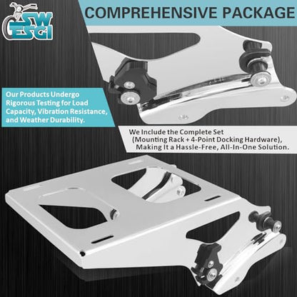 Luggage Rack 4 Point Docking Hardware Kit for Harley Detachable Tour Trunk Kit Two-Up Mounting Rack Compatible with Touring Road King Street Glide Road Glide Electra Glide 2014-2025 (Chrome) - color: 2014 UP Rack & Docking Chrome