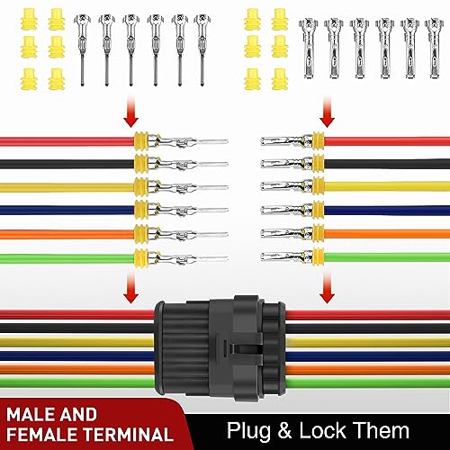 Nilight 260PCS 6 Pin Electrical Connector ‎Plug Male Female Terminal Wire Waterproof Connectors 6 Way Automotive Connect Set for Car Truck Motorcycle Marine Boat 10 Sets - size: 6Pin Connector 200Pcs