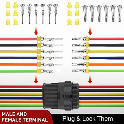 Nilight 260PCS 6 Pin Electrical Connector ‎Plug Male Female Terminal Wire Waterproof Connectors 6 Way Automotive Connect Set for Car Truck Motorcycle Marine Boat 10 Sets - size: 6Pin Connector 200Pcs