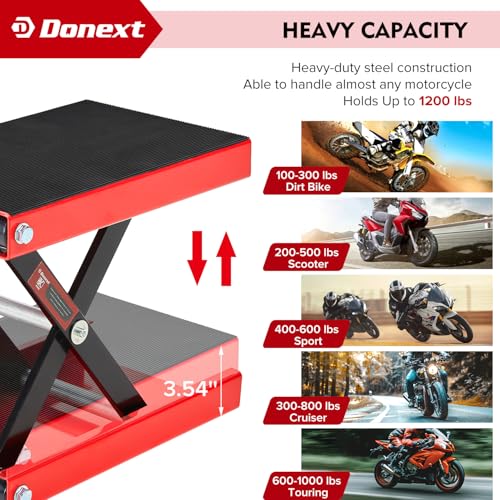 Motorcycle Lift Scissor Jack, 1200 LB Capacity Wide Deck Hoist Stand Maintenance Bikes ATVs Garage Repair Center Stand Lift Jack, Red - color: red