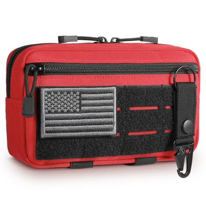 FRTKK Tactical Molle Admin Pouch Utility Laser Cut EDC Tool Pouch Bag Horizontal Modular Pouches Include US Flag Patch and Keychain - color: Red A