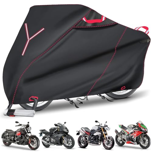 800D Motorcycle Cover 91 Inch - Outdoor Moped Cover with Lock Hole Universal Fit, Heavy Duty & All-Weather Waterproof Motor Cycle Protection Fit for Harley, Honda, Kawasaki, Fit Up to 91" Motorcycles - size: (XL) 91" x 37" x 49"