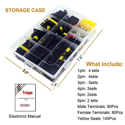 372Pcs Waterproof Automotive Electrical Connectors Quick Connect and Disconnect Wire Connector Terminals 1/2/3/4/5/6 Pin Connectors Kit (18 Sets) - style: 372 pcs