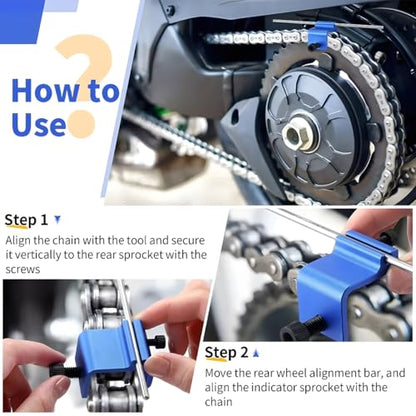 ATV Chain Alignment Tool, Aluminum Motorcycle Sprocket Chain Tensioner Adjustment, UTV Quick Accurate Alignment Tool Accessories, Universal for Dirt Bike Snowmobile Scooter (Blue) - color: Blue
