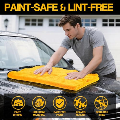 Bolant 4 Pack Twisted Loop Car Drying Towel, 36x24 in Car Towels Cleaning Supplies, Reusable Shammy Quick Dry Cloth for Carwash, for Auto, Boat, Kitchen, Windows & Bathroom（Yellow） - color: Yellow