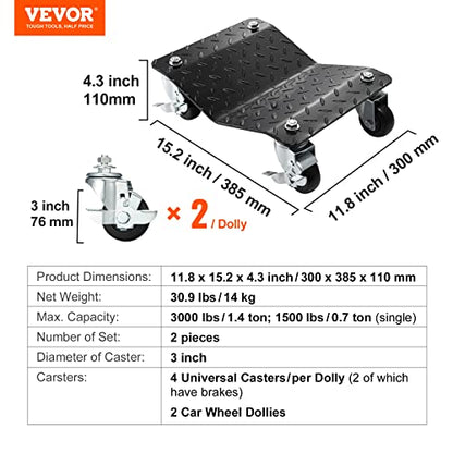 VEVOR Wheel Dolly, 3000 lbs Car Moving Dolly, Wheel Dolly Car Tire Stake Set of 2 Piece, Heavy-Duty Car Tire Dolly Cart Moving Cars, Trucks, Trailers, Motorcycles, and Boats - size: 2 Pack, style: 3000 LBS，2 Pack