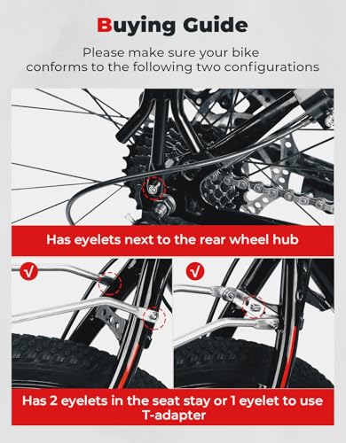 KEMIMOTO Bike Cargo Rack, Rear Bike Rack 24-27.5 in, Adjustable Length, Maximum Load 220lbs, Red Rear Reflective Light, Three-Bracket Design, Aluminum Alloy