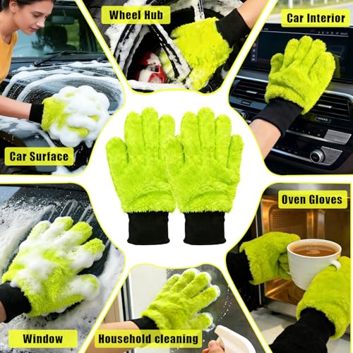 XINDELL 2 Pack Car Wash Glove - Ultra-Soft Plush Fluffy Bear Paw Foam Wash, Scratch-Free Five-Finger Brush, Thickened Car Cleaning Mitt