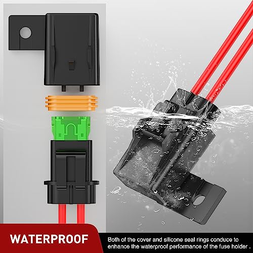 Nilight 6pcs Inline Fuse Holder 12AWG Waterproof ATC/ATO Blade Holder 20A 30A 40A Regular Heavy Duty in Line w/Cover Fits 1A to 30A Fuses for 12V Automotive Vehicles - color: 18Pcs Fuses + 12AWG Holder 6