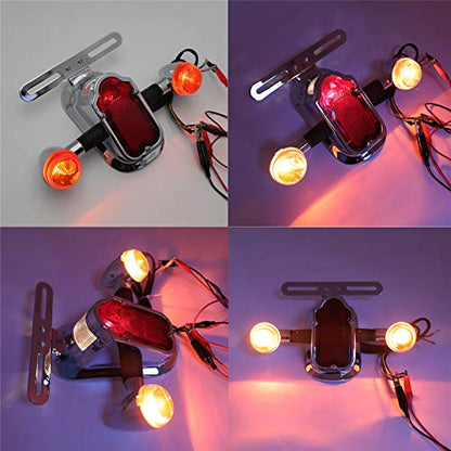 HTTMT- Motorcycle Chrome Amber Metal Tombstone Brake Tail W/Light Signal Compatiable With Big Twin Motorcycle Bike [P/N: XH3118B-A-01-CD+AMBER] - color: Amber