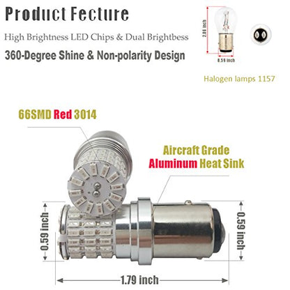 iBrightstar 9-30V Extremely Bright 1157 2057 2357 7528 BAY15D LED Bulbs replacement for Tail Brake Lights, Brilliant Red - color: Brilliant Red, style: 1157