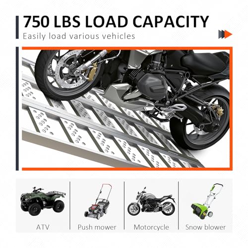 Aluminum Tri-Fold Ramp with Treads, 1600 lbs Capacity/535lbs per Section, ATV Ramp with Load Straps for Motorcycles, Truck Bed, ATVS, UTVS, Trailer, Tractor,Lawnmowers, Snow Blowers
