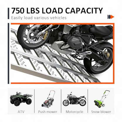 Aluminum Tri-Fold Ramp with Treads, 1600 lbs Capacity/535lbs per Section, ATV Ramp with Load Straps for Motorcycles, Truck Bed, ATVS, UTVS, Trailer, Tractor,Lawnmowers, Snow Blowers