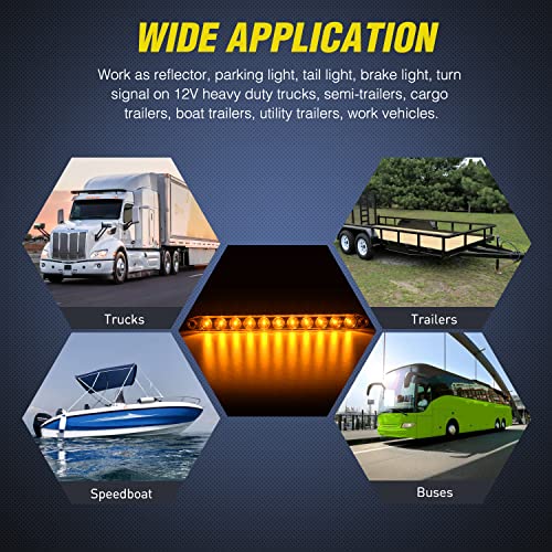 Nilight 16Inch Trailer Marker ID Bar 2PCS 11 LED Amber Turn Signals Tail Light DOT Compliant IP65 Waterproof for Truck Trailers Cargo Carriers - color: 2Pcs 16" Amber 11LED