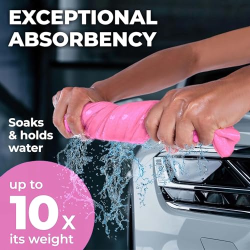 Premium 2pk +1 Free Shammy Cloth for Car Drying - 26"x17" - Super Absorbent Chamois Towel - Scratch-Free, Reusable & Soft Wash Cloth - Car Drying Towels - color: Pink, Blue, Yellow