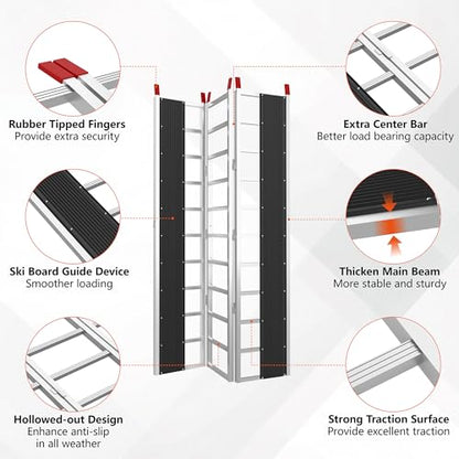 85" x 54" Aluminum Foldable Ramp, Snowmobile Loading Ramp with Wide Glides, Loading Ramps, 1500 LBS Capacity Loading Ramps with Straps for ATV/Motorcycle/Trailer - size: 1500 lbs - 85" L