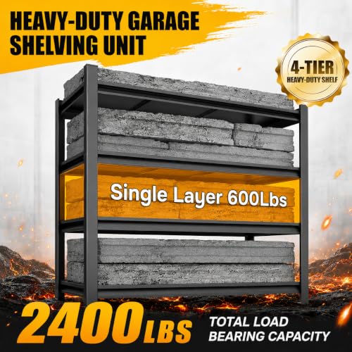 Heavy Duty Garage Shelving, 4-Tier Garage Storage Shelves, Adjustable Metal Shelving Unit, Steel Storage Rack for Garage Pantry Basement Warehouse, Black, 14" W x 12" D x 54" H - size: 4TIER-14"W X 12"D X 54"H