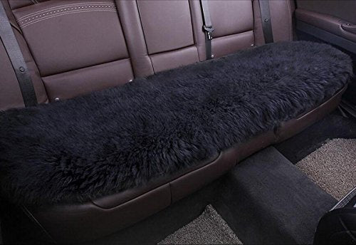 Winter Warmth: Universal Sheepskin Seat Cushion Cover - Natural Wool, for Cars, Trucks, SUVs & Vans - Cozy & Stylish Driving Companion Rear Black - color: Black (Patchwork Style), size: Rear Seat (18inch*53.5inch)
