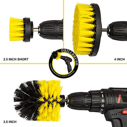 Drill Brush Attachment Set - 4 Piece Cleaning Kit for Bathroom Surfaces, Grout, Floor, Tub, Shower, Tile, Kitchen and Car - Electric Multi-Purpose Scrubber - color: Yellow and Black