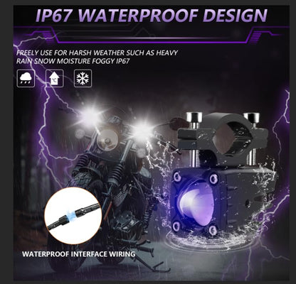 MONDEVIEW LED Motorcycle Auxiliary Light Kit, 5 Modes, Spot Driving Lights, Compatible with Tractor Truck ATV UTV SUV Boat,Purple - color: Purple