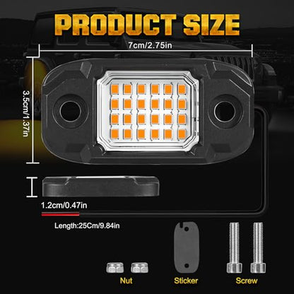 4 Pods Yellow LED Rock Light Waterproof Neon Trail Rig Lamp Underglow Lights for Car Truck Motorcycle SUV ATV UTV (Yellow) - color: Yellow