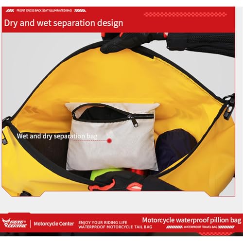 46L Motorcycle Luggage, Waterproof Roll-Top Motorcycle Bag for Long Distance Travel & Camping & Accommodates Musical Instruments, 500D PVC Heavy Duty Dry Bag with Air Valve & Shoulder Straps (Black)