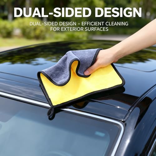 Ultrasoft, Large, Thick and Quick Drying Car Microfiber Cleaning Towel 800GSM Polishing Waxing Auto Detailing Towel Cloth (6pack) (Grey-Yellow) - color: Grey-yellow,6pack
