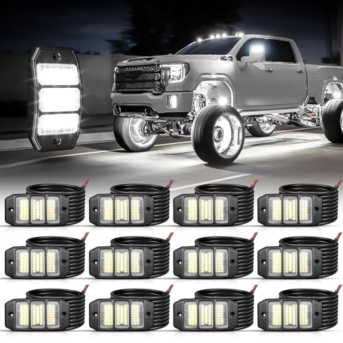 SHINIGHT 12PCS White Rock Lights, Super Bright Pure White 6000K Rock Lights for Trucks,72 SMD LED Chips Each Light,3M/9.84FT Extension Wires,Waterproof IP68 Underglow Lights for ATV UTV Cars Boats - size: 12 Pods