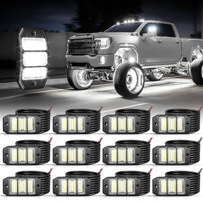 SHINIGHT 12PCS White Rock Lights, Super Bright Pure White 6000K Rock Lights for Trucks,72 SMD LED Chips Each Light,3M/9.84FT Extension Wires,Waterproof IP68 Underglow Lights for ATV UTV Cars Boats - size: 12 Pods