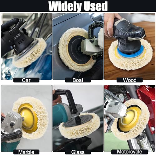 6 PCS Wool Buffing Polishing Pads - 7 Inch Natural Wool Cutting Pads with Hook and Loop Backing Compound & Polishing for Automotive Car Boats Glass Furniture Repair - size: 7" -6P