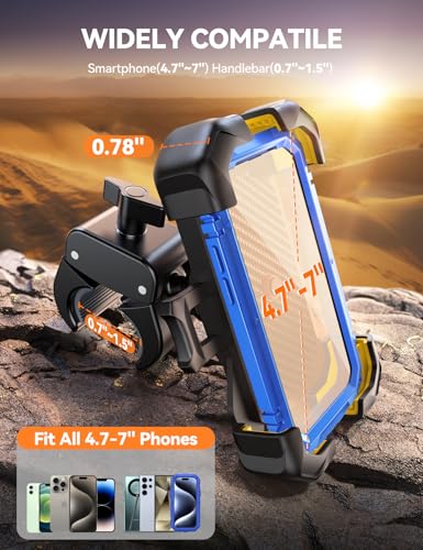 JOYROOM Motorcycle Phone Mount, [1s Auto Lock][100mph Military Anti-Shake] Bike Phone Holder for Bicycle, [10s Quick Install] Handlebar Phone Mount, Compatible with iPhone, Samsung, All Phone, Yellow - color: Yellow