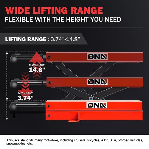 DNA Motoring Steel Motorcycle ATV Scissor Lift Jack Hoist Stand with Saddle & Rubber Pad, 2-in-1, 1100lbs (500KG) 3.7-14.8" Lifting Range, TOOLS-00290 - style: 1100lbs (2 in 1 With Rubber Mat)