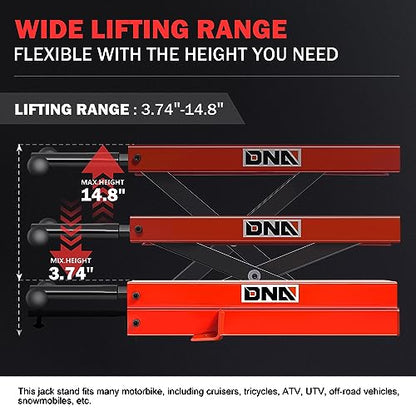 DNA Motoring Steel Motorcycle ATV Scissor Lift Jack Hoist Stand with Saddle & Rubber Pad, 2-in-1, 1100lbs (500KG) 3.7-14.8" Lifting Range, TOOLS-00290 - style: 1100lbs (2 in 1 With Rubber Mat)