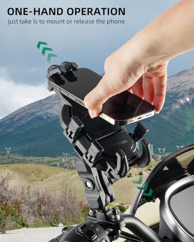 ROCKBROS Aluminum Motorcycle Bike Phone Mount with Vibration Dampener for 4.7''-7.1'' Phones, Universal Handlebar Compatible with iPhone 16/15/14/13 Pro Max
