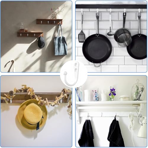 15Pcs White Coat Hooks - Wall Hooks for Closet Hanging, Multi-Room Use (Bathroom/Bedroom/Kitchen), Holds Coats/Towels/Scarves/Hats/Keys/Cups, Includes 30 Screws - color: 15pcs hook + White