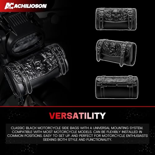 7.14L Motorcycle Saddlebag 3D Skull Embossed PU Leather, Universal Waterproof Black Motorcycle Side Bags Storage Pouch for Most Motorcycles - style: 3d-dimensional Skull-shaped Bag