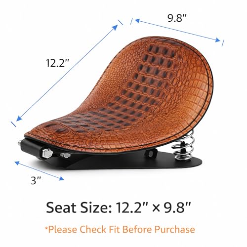 Crocodile Pattern Motorcycle Solo Seat with Springs, PU Leather Bobberx Custom Driver Seat Cushion for Harley Sportster XL883 XL1200 Bobber Chopper, Fits Honda Yamaha Kawasaki Suzuki (Brown) - style: Brown