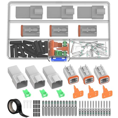 4 Pin DT Connector Kit Gray Waterproof Deutsch Automotive Connectors Kit with Solid Terminals and Sealing Plugs for Car Truck Motorcycle Marine Wiring 14–20 AWG，3 Sets - size: 4 Pin 3 Sets