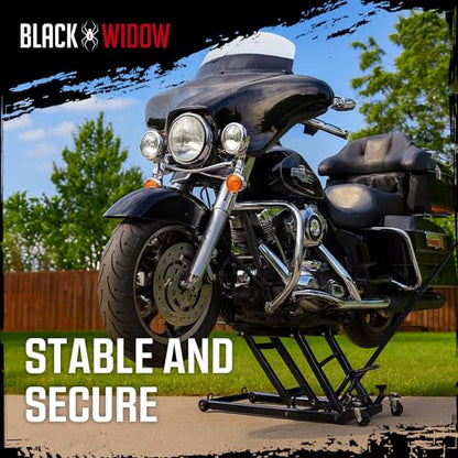 Black Widow Motorcycle and ATV Lift Jack Stand, Hydraulic Operation for Garage Storage and Lifting Vehicles up to 1,500 Pounds, Black