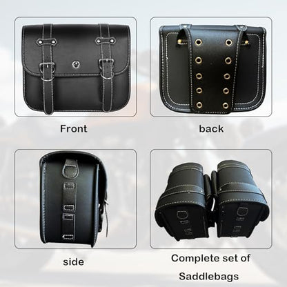 Motorcycle Saddlebags, Scooter Powersports Faux Leather Saddle Bags, Softail Universal Throw Over Sportster Saddlebags for Motorcycles Side Bag Small (10.24 x 4.72 x 8.66 inches) | fit Softail, Scooter Powersports & Cruisers, Faux Leather Throw Over Saddl