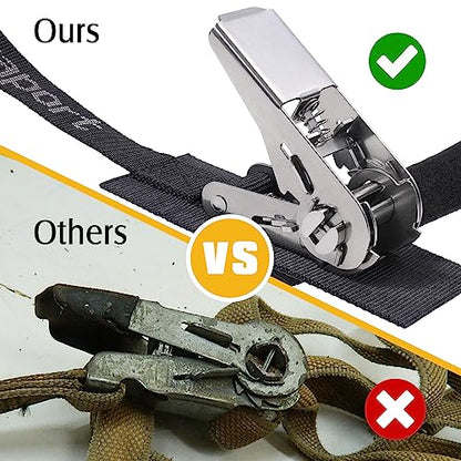 Ayaport Boat Tie Down Straps to Trailer (Stainless Steel Ratchet) 5 Feet, 2400lbs Break Strength Heavy Duty Ratchet Boat Straps, Boat Transom Straps Boat Trailer Accessories for Boating Safety, Black - size: 1" x 5' -Stainless
