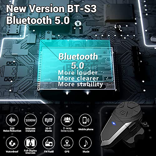 Motorcycle Bluetooth Headset, BT-S3 Bluetooth 5.0 1000M Helmet Intercom Headset up to 3 Riders for Ski/ATV/Dirt Bike/Racing/Climbing(Dual) - size: BT-S3 Dual Pack