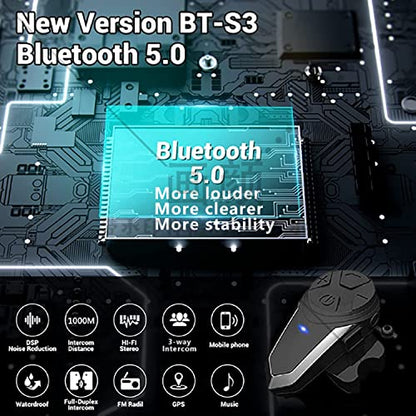 Motorcycle Bluetooth Headset, BT-S3 Bluetooth 5.0 1000M Helmet Intercom Headset up to 3 Riders for Ski/ATV/Dirt Bike/Racing/Climbing(Dual) - size: BT-S3 Dual Pack