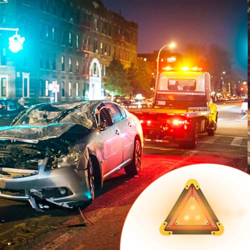 Warning Triangle Light, Waterproof Triangles Emergency Lights Rechargeable Road Flares Emergencies Work Charging Safety Portable LED Lamp for Vehicle Breakdowns Accident Repairing(No Battery)