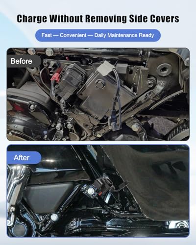 Motorcycle Battery Charger Bracket Fit for Harley Road Glide FLTRX & Street Glide FLHX 2024-2025, 304 Stainless Steel Mount with Cable Holder, External Charger Connector