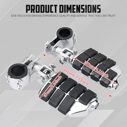 Highway Pegs Motorcycle Foot Rests w/Mount Clamp Kit For 1" 1.25" Engine Guards Compatible with Harley Touring Softail Dyna Sportster Road King Fat Bob Road Glide Street Glide Chrome