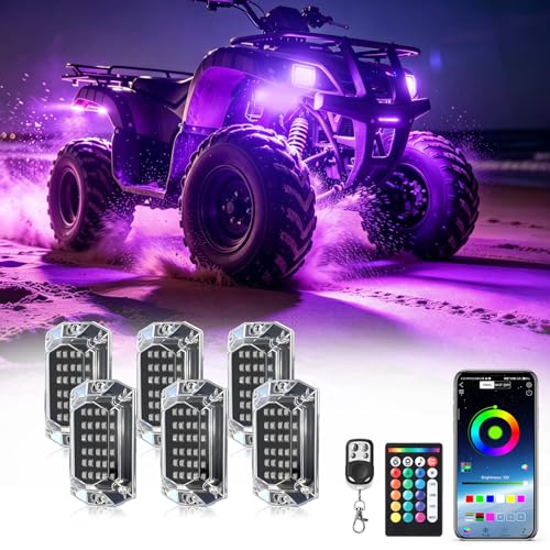 6Pods Full Angle RGB LED Rock Lights Kit with APP/RF Remote Control, led Underglow Lights with Brake Multicolor Neon Underbody Lights Waterproof 12V for Trucks Pickup Jeep Golf Cart SXS ATV - size: 6 Pods