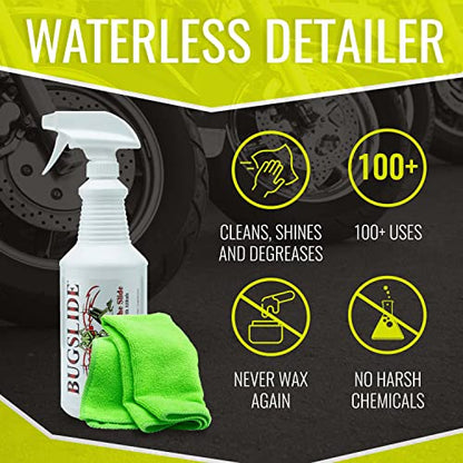 BugSlide 32 Oz Car Detailing Kit with Microfiber Towel – Exterior or Interior Car Cleaner and Waterless Detailer Spray – Clean, Polish, Shine, and Degrease, Never Wax Again – Easy to Use - size: 32 Oz Car Detailing Kit