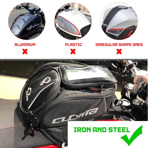 Motorcycle Tank Bag, Magnetic Motorcycle Tank Bag with Detachable Clear Phone Pouch and Rain Cover, Gas Tank Bag for Street and Touring Bikes, Black