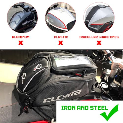 Motorcycle Tank Bag, Magnetic Motorcycle Tank Bag with Detachable Clear Phone Pouch and Rain Cover, Gas Tank Bag for Street and Touring Bikes, Black